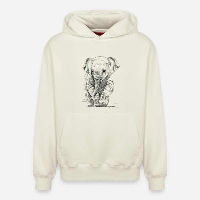 Éléphant - Sweat à capuche unisexe décontracté en coton biologique – de SPREAD - blanc cassé