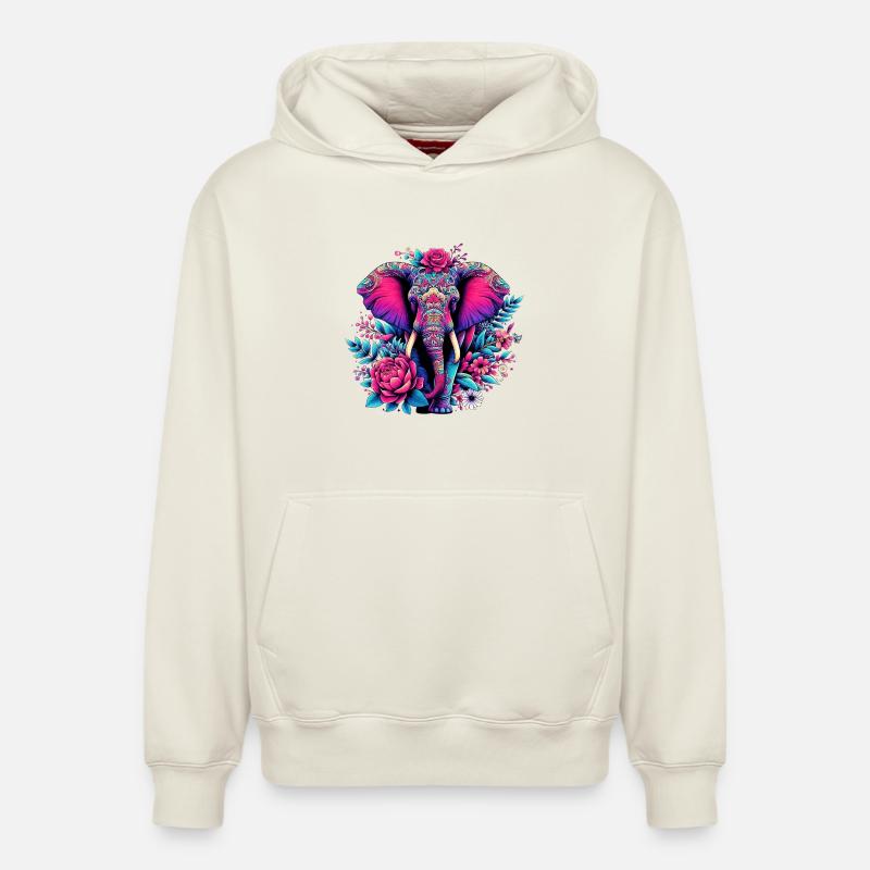 Éléphant - Sweat à capuche unisexe décontracté en coton biologique – de SPREAD - blanc cassé