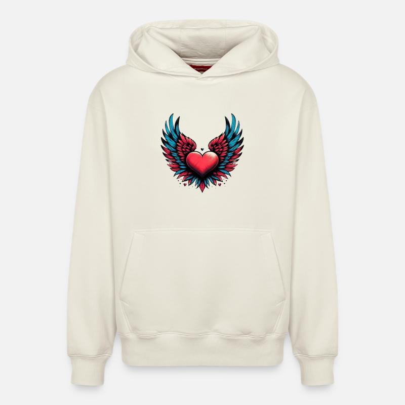 Coeur avec ailes - Sweat à capuche unisexe décontracté en coton biologique – de SPREAD - blanc cassé