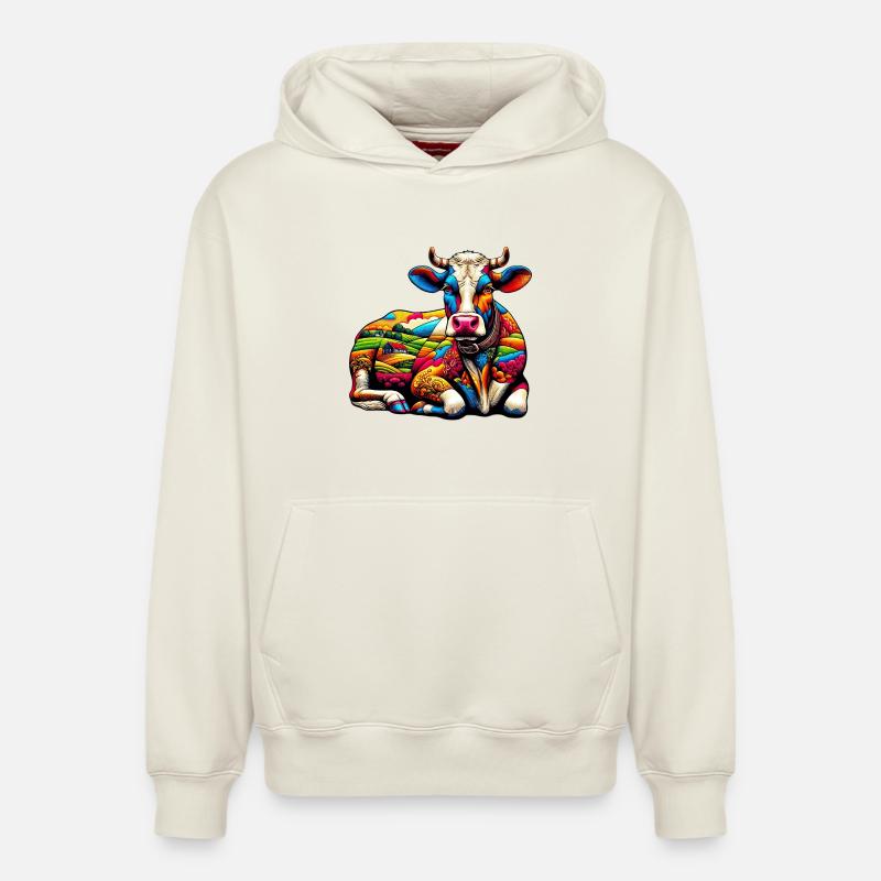 Vache - Sweat à capuche unisexe décontracté en coton biologique – de SPREAD - blanc cassé