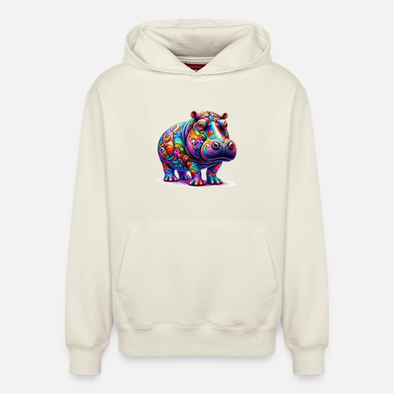 Hippopotame - Sweat à capuche unisexe décontracté en coton biologique – de SPREAD - blanc cassé