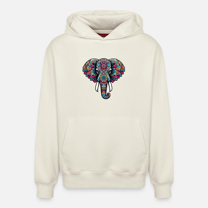 Éléphant - Sweat à capuche unisexe décontracté en coton biologique – de SPREAD - blanc cassé