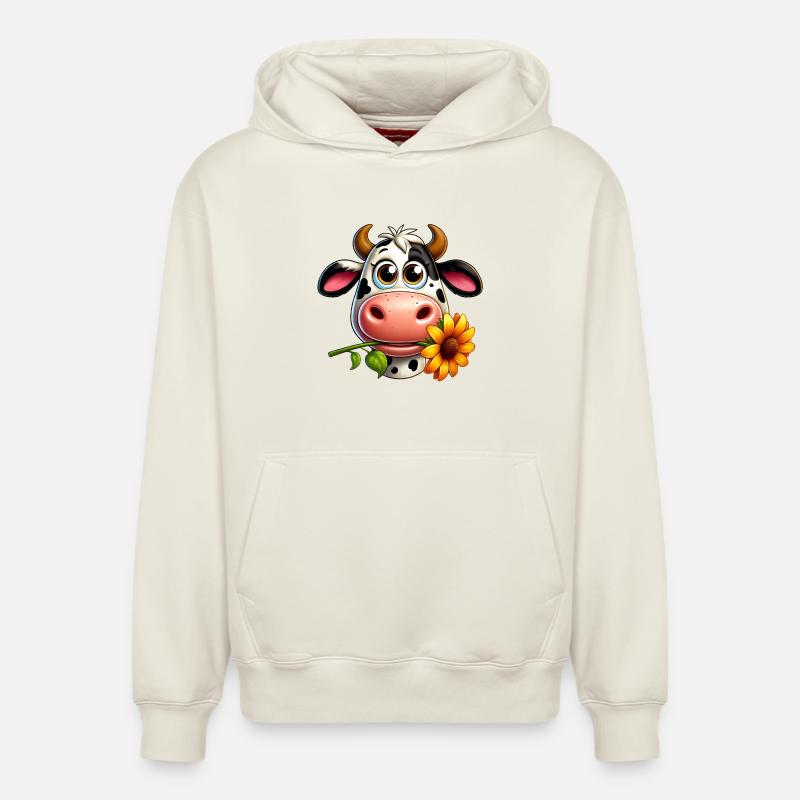 Vache - Sweat à capuche unisexe décontracté en coton biologique – de SPREAD - blanc cassé