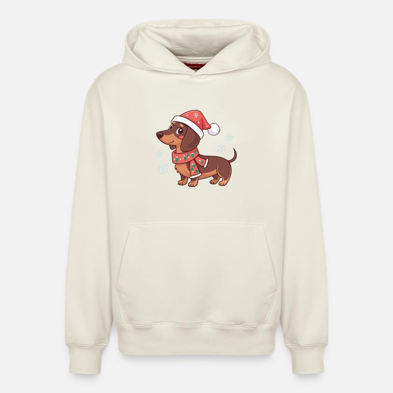 Dachshund Noël Chaleureux - Sweat à capuche unisexe décontracté en coton biologique – de SPREAD - blanc cassé