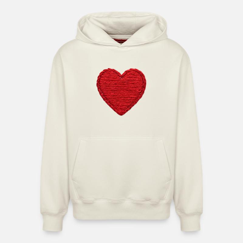 Cœur dans un style brodé (imprimé) - Sweat à capuche unisexe décontracté en coton biologique – de SPREAD - blanc cassé