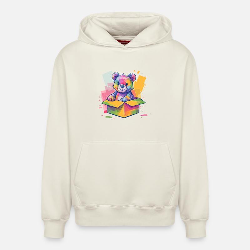Regenbogenbär im Karton - Relaxed Unisex Organic Hoodie – von SPREAD - Naturweiß