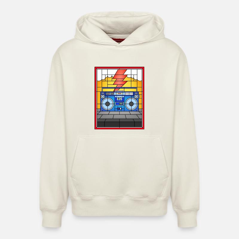 Illustration de Boombox en vitrail - Sweat à capuche unisexe décontracté en coton biologique – de SPREAD - blanc cassé