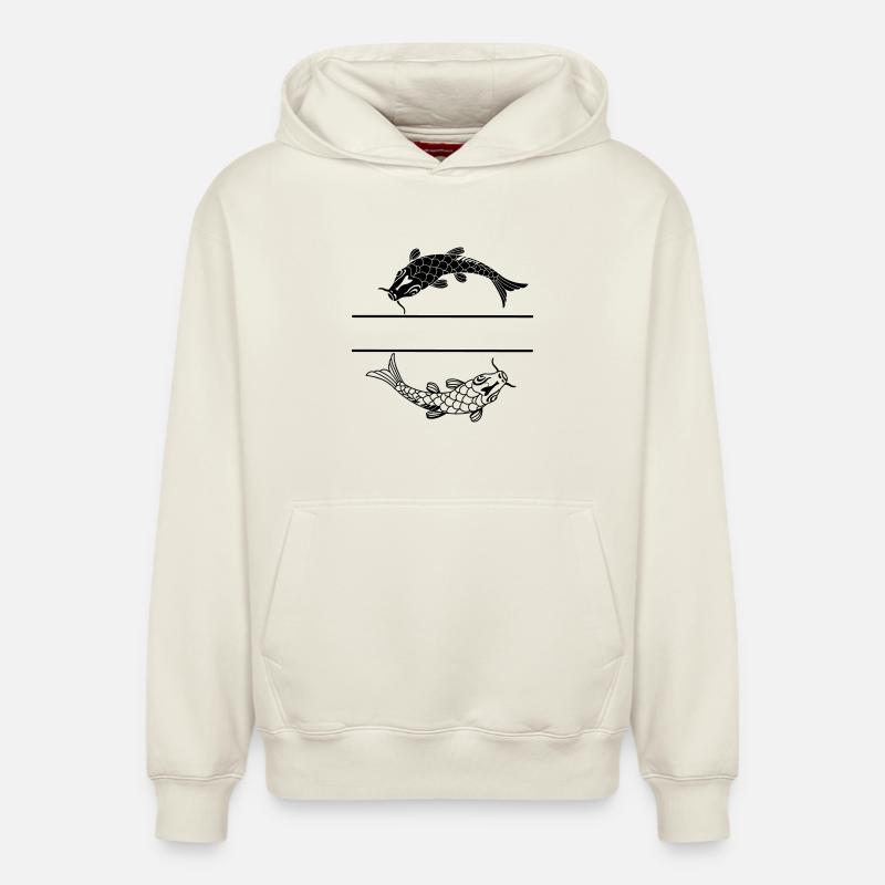 Fisch schwarz-weiß mit leerer Textleiste - Relaxed Unisex Organic Hoodie – von SPREAD - Naturweiß