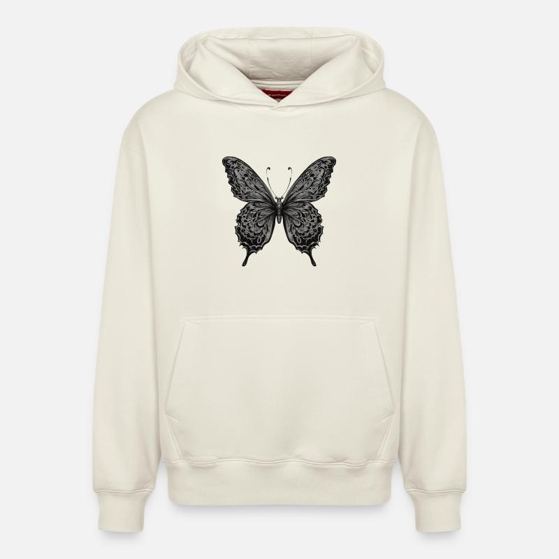 Art du papillon noir et blanc - Sweat à capuche unisexe décontracté en coton biologique – de SPREAD - blanc cassé