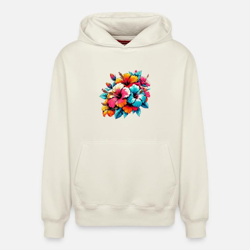 Fleurs d’hibiscus - Sweat à capuche unisexe décontracté en coton biologique – de SPREAD - blanc cassé