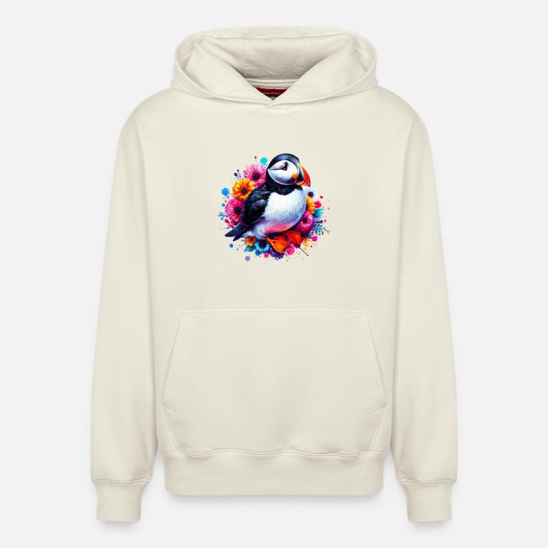 Macareux - Sweat à capuche unisexe décontracté en coton biologique – de SPREAD - blanc cassé
