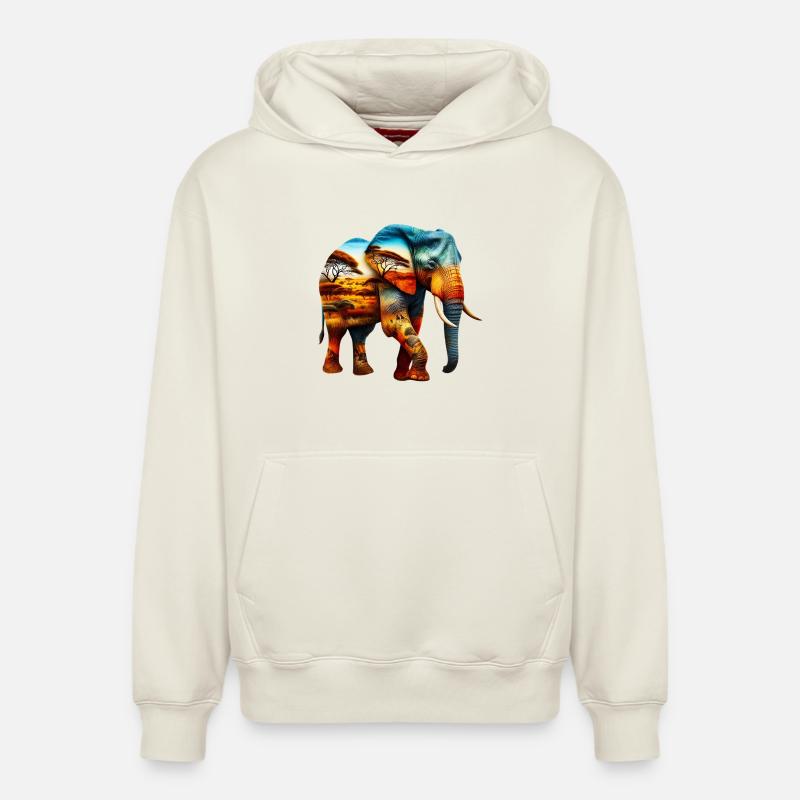 Éléphant - Sweat à capuche unisexe décontracté en coton biologique – de SPREAD - blanc cassé
