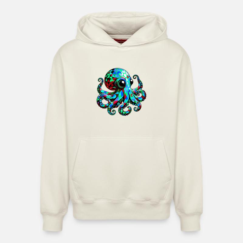 Pieuvre - Sweat à capuche unisexe décontracté en coton biologique – de SPREAD - blanc cassé