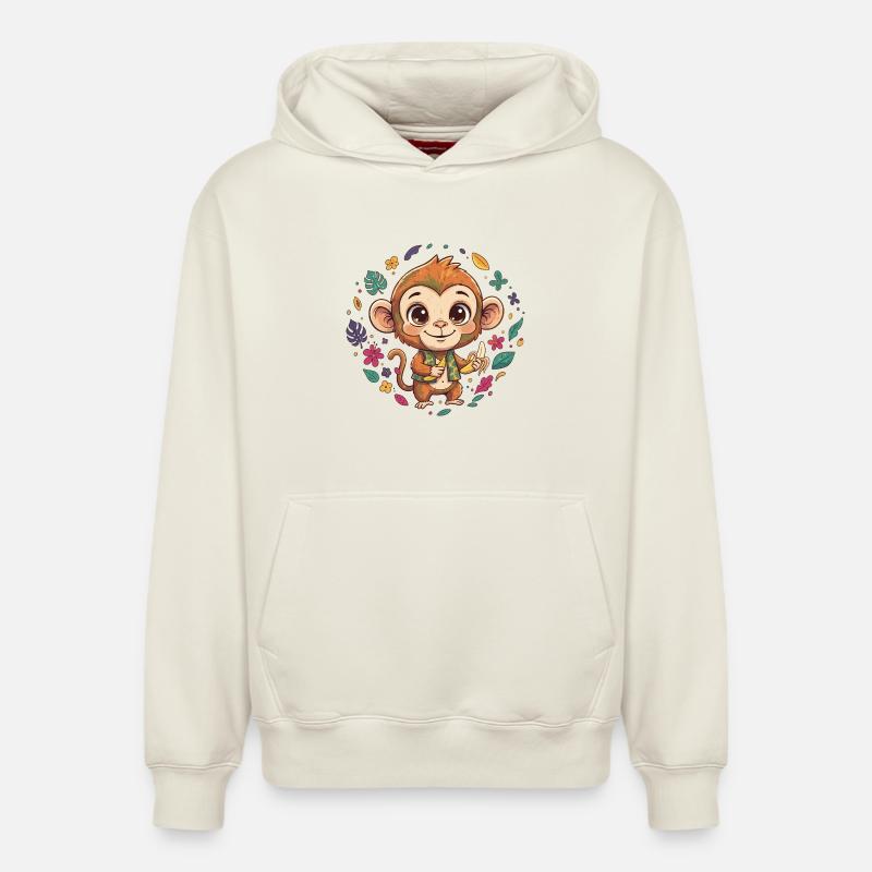 Singe tropical avec banane - Sweat à capuche unisexe décontracté en coton biologique – de SPREAD - blanc cassé