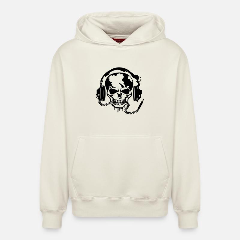 Un crâne avec un casque - Sweat à capuche unisexe décontracté en coton biologique – de SPREAD - blanc cassé