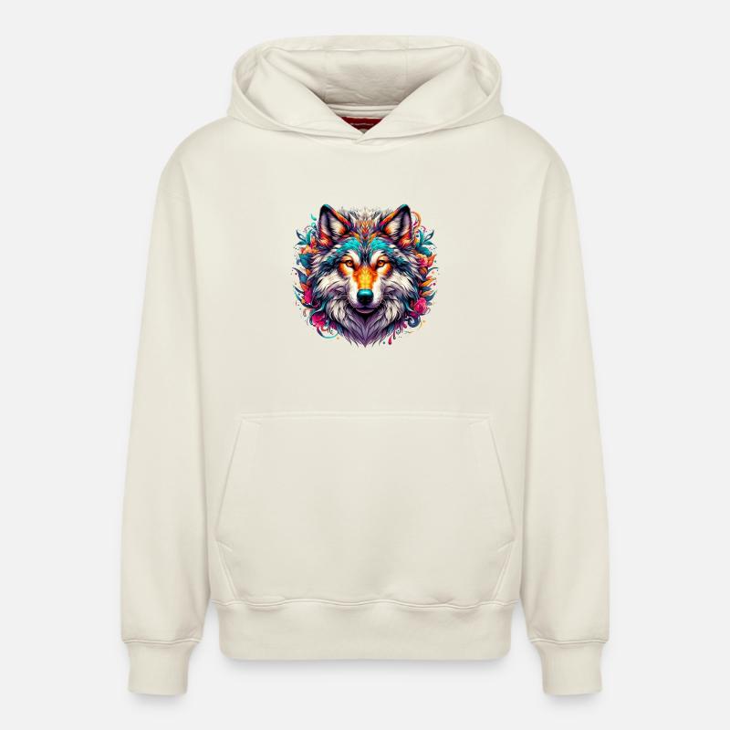 Loup - Sweat à capuche unisexe décontracté en coton biologique – de SPREAD - blanc cassé