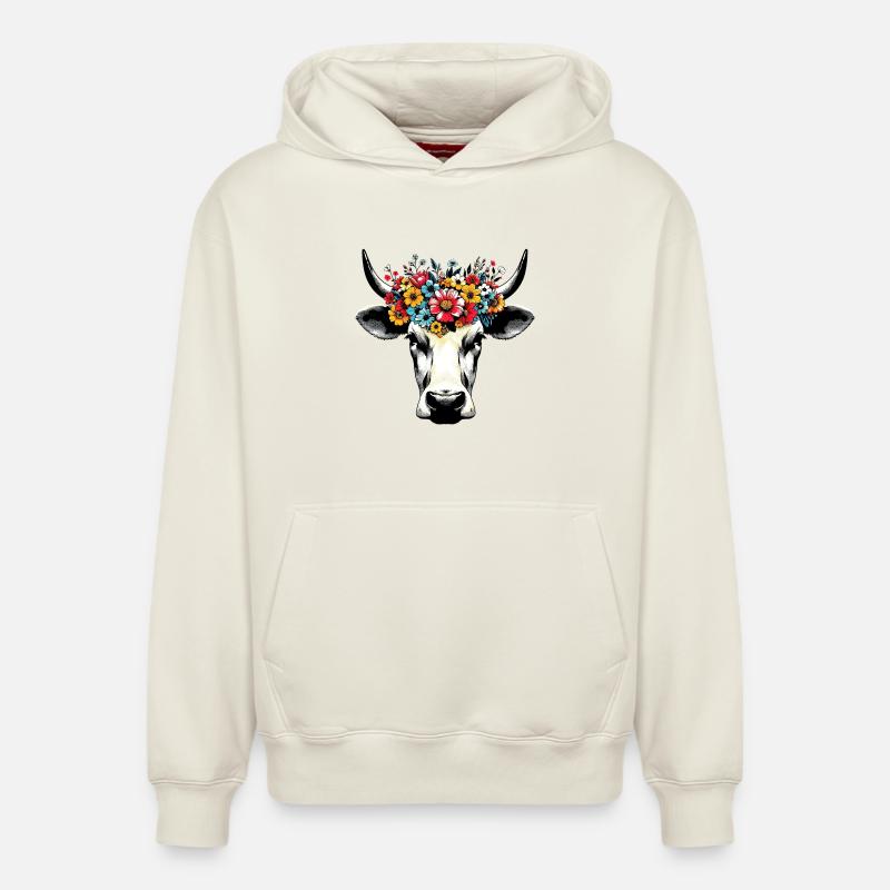 Vache - Sweat à capuche unisexe décontracté en coton biologique – de SPREAD - blanc cassé
