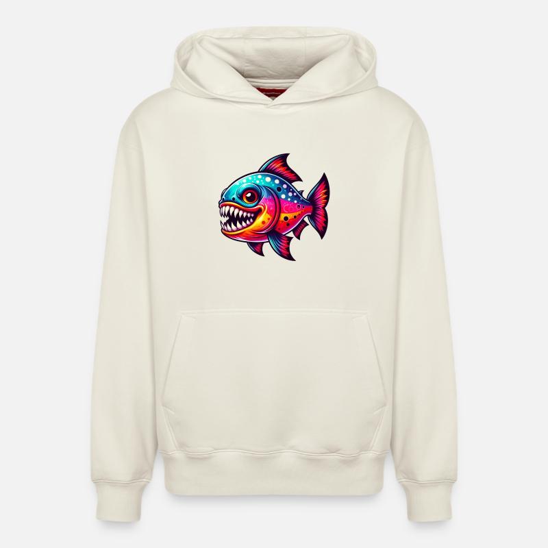 Piranha - Sweat à capuche unisexe décontracté en coton biologique – de SPREAD - blanc cassé