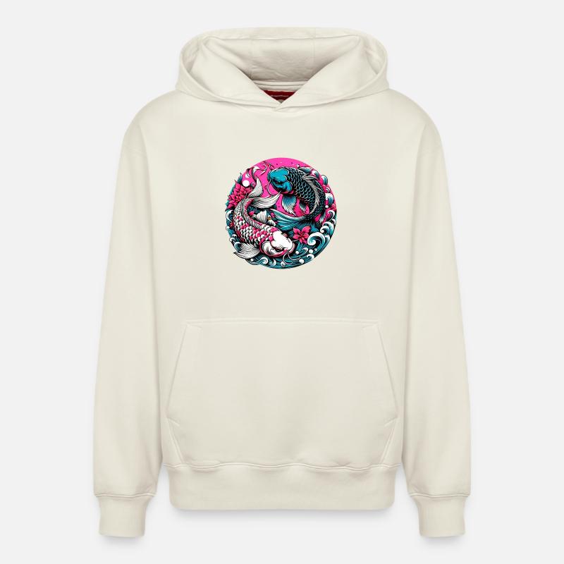 Carpe koï - Sweat à capuche unisexe décontracté en coton biologique – de SPREAD - blanc cassé