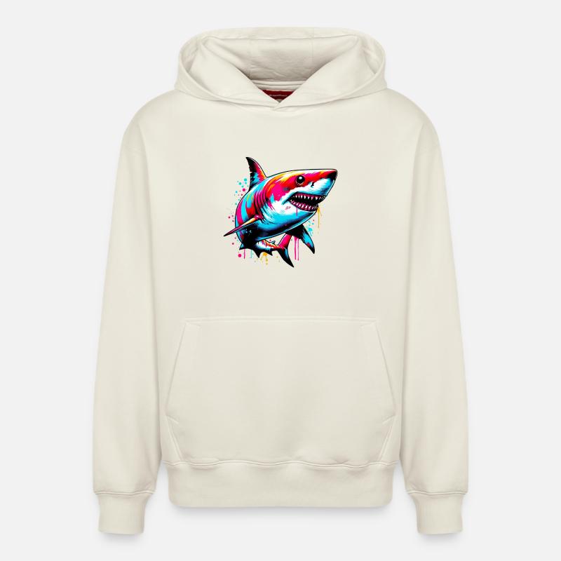 Requin - Sweat à capuche unisexe décontracté en coton biologique – de SPREAD - blanc cassé