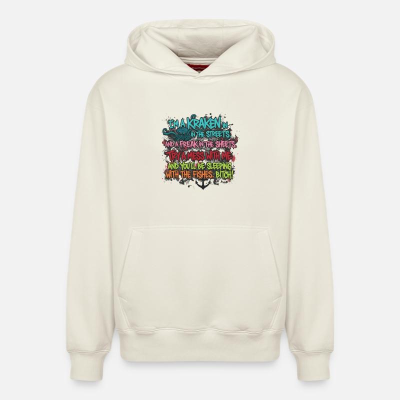 GRAFFITI DE RUE KRAKEN DISANT - Sweat à capuche unisexe décontracté en coton biologique – de SPREAD - blanc cassé