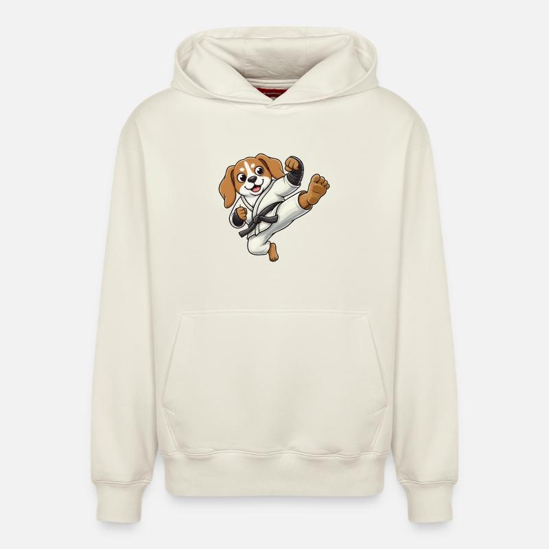 Ceinture d’autodéfense Beagle Dog Karate - Sweat à capuche unisexe décontracté en coton biologique – de SPREAD - blanc cassé