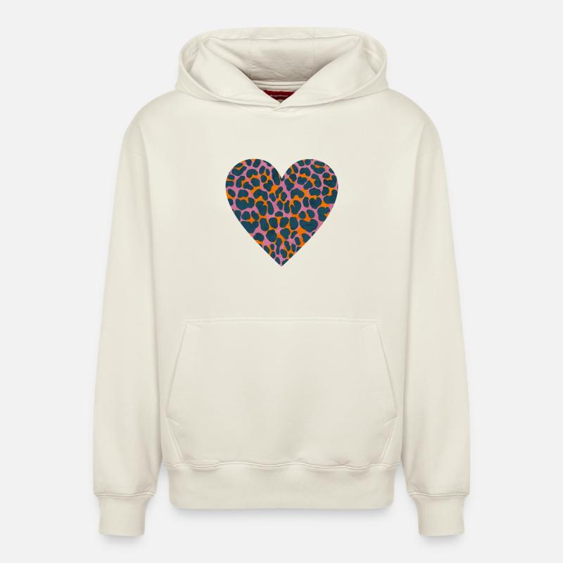 Cœur de Léopard - Sweat à capuche unisexe décontracté en coton biologique – de SPREAD - blanc cassé