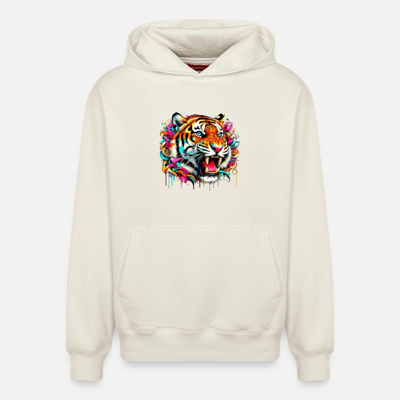 Tigre - Sweat à capuche unisexe décontracté en coton biologique – de SPREAD - blanc cassé