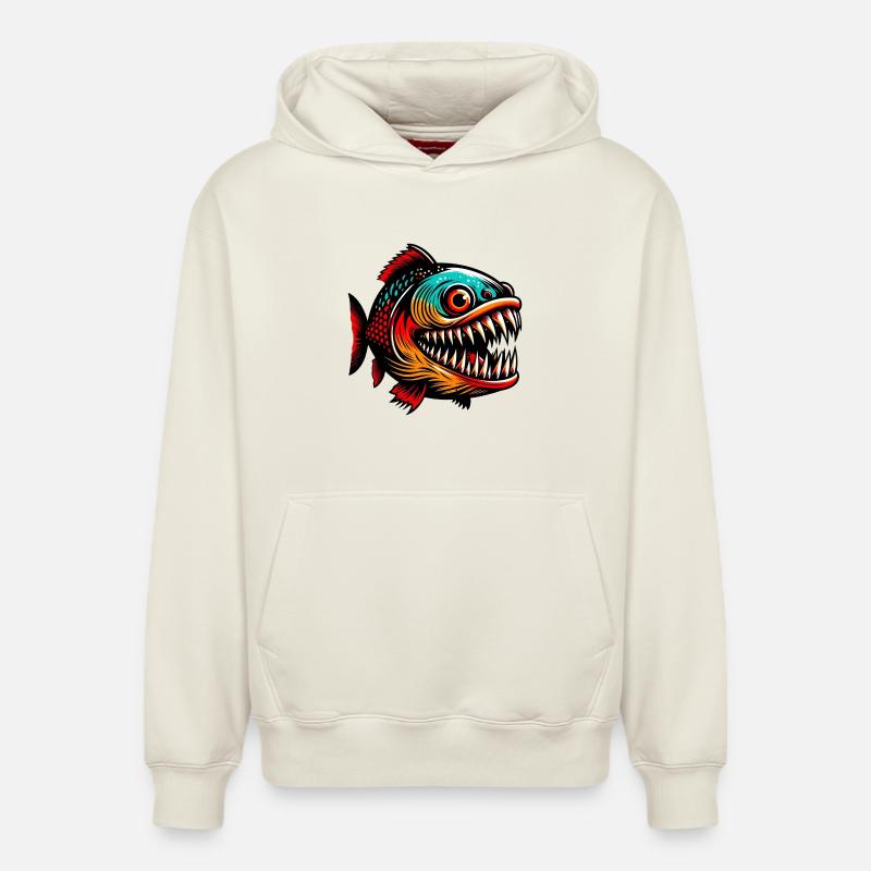 Piranha - Sweat à capuche unisexe décontracté en coton biologique – de SPREAD - blanc cassé