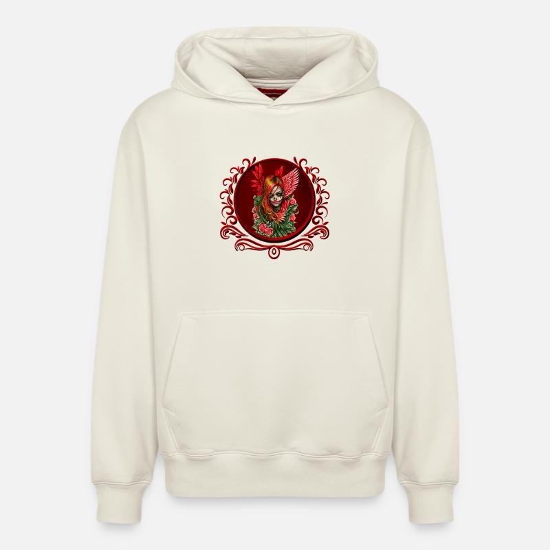 Gothic Blossom, l’ange des roses. - Sweat à capuche unisexe décontracté en coton biologique – de SPREAD - blanc cassé