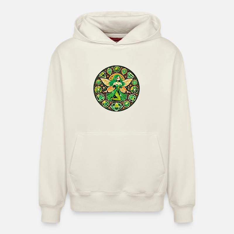 Mandala Fée Émeraude - Sweat à capuche unisexe décontracté en coton biologique – de SPREAD - blanc cassé