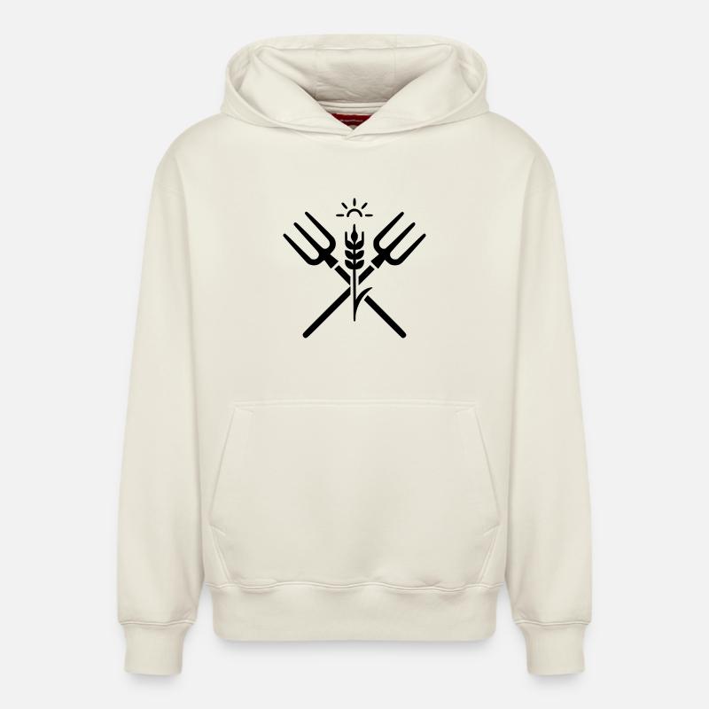 Agriculture Farmer Pitchfork Logo - Sweat à capuche unisexe décontracté en coton biologique – de SPREAD - blanc cassé