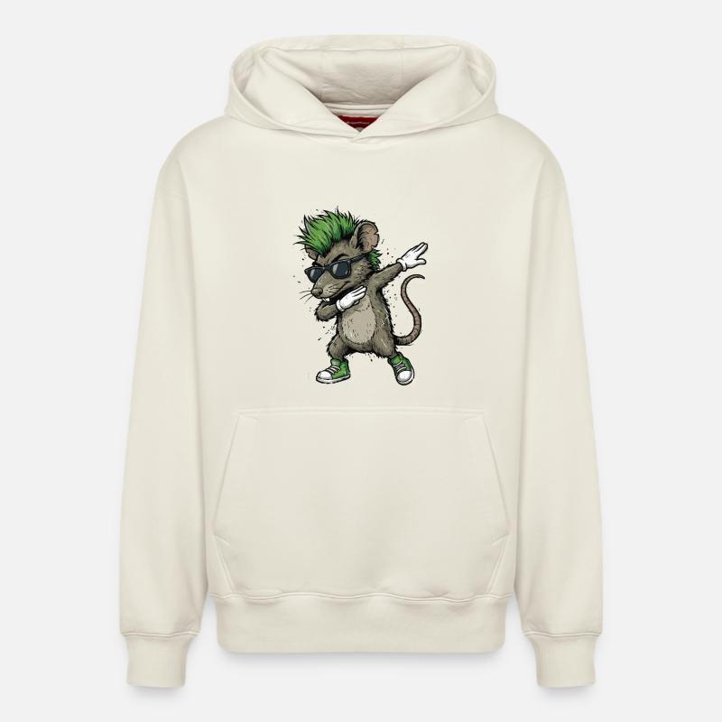 Dessin animé Punk Dab Rat - Sweat à capuche unisexe décontracté en coton biologique – de SPREAD - blanc cassé
