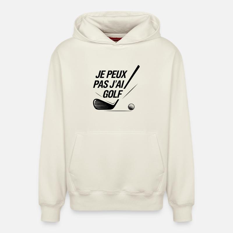 Je_peux_pas_j-ai_Golf - Sweat à capuche unisexe décontracté en coton biologique – de SPREAD - blanc cassé