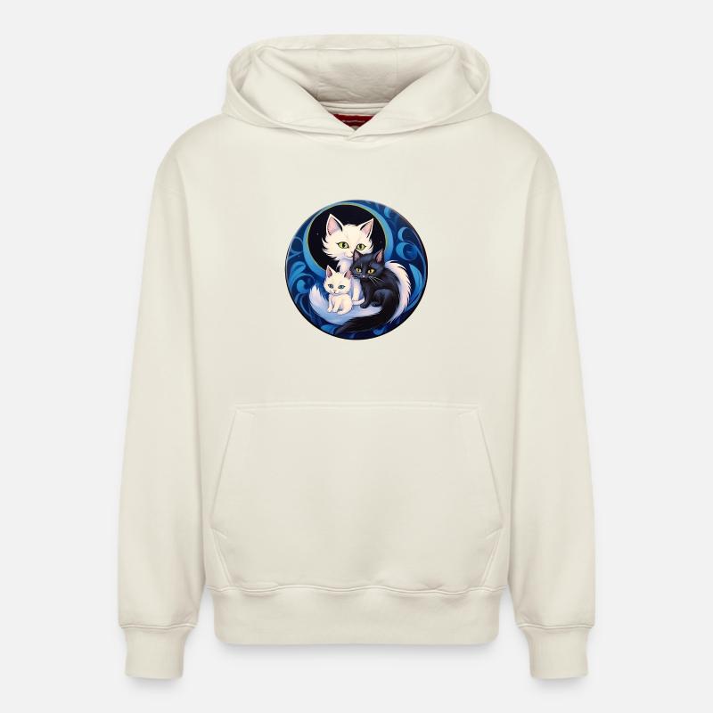 Moon Cat Trio - Sweat à capuche unisexe décontracté en coton biologique – de SPREAD - blanc cassé