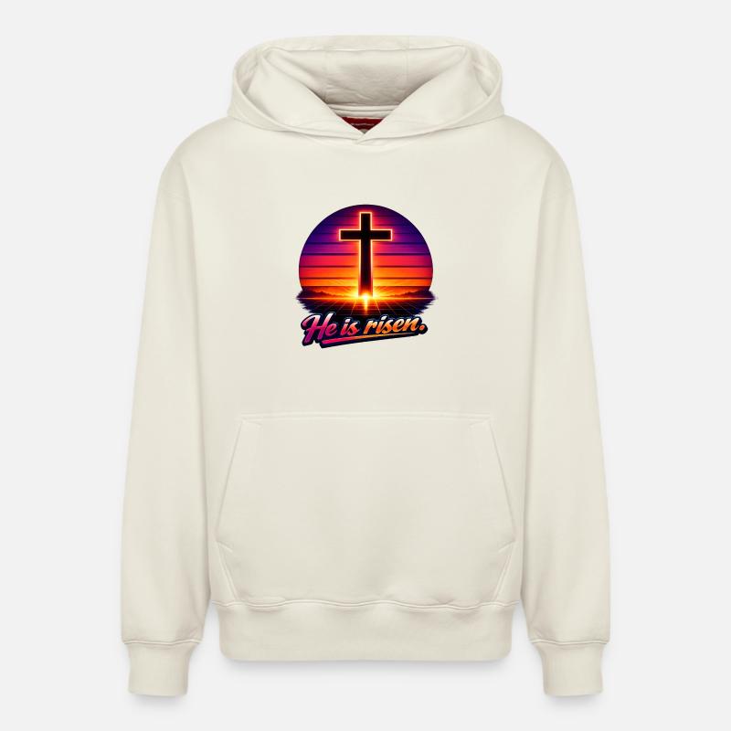 Il est Risen Retro - Sweat à capuche unisexe décontracté en coton biologique – de SPREAD - blanc cassé
