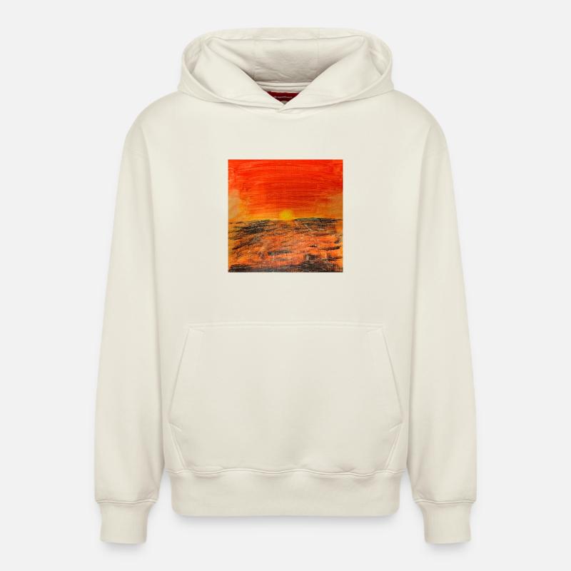 Coucher de soleil rouge feu - Sweat à capuche unisexe décontracté en coton biologique – de SPREAD - blanc cassé