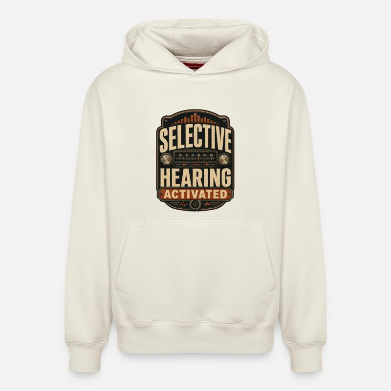 Selective Hearing Activated - Relaxed Unisex Organic Hoodie – by SPREAD - off white