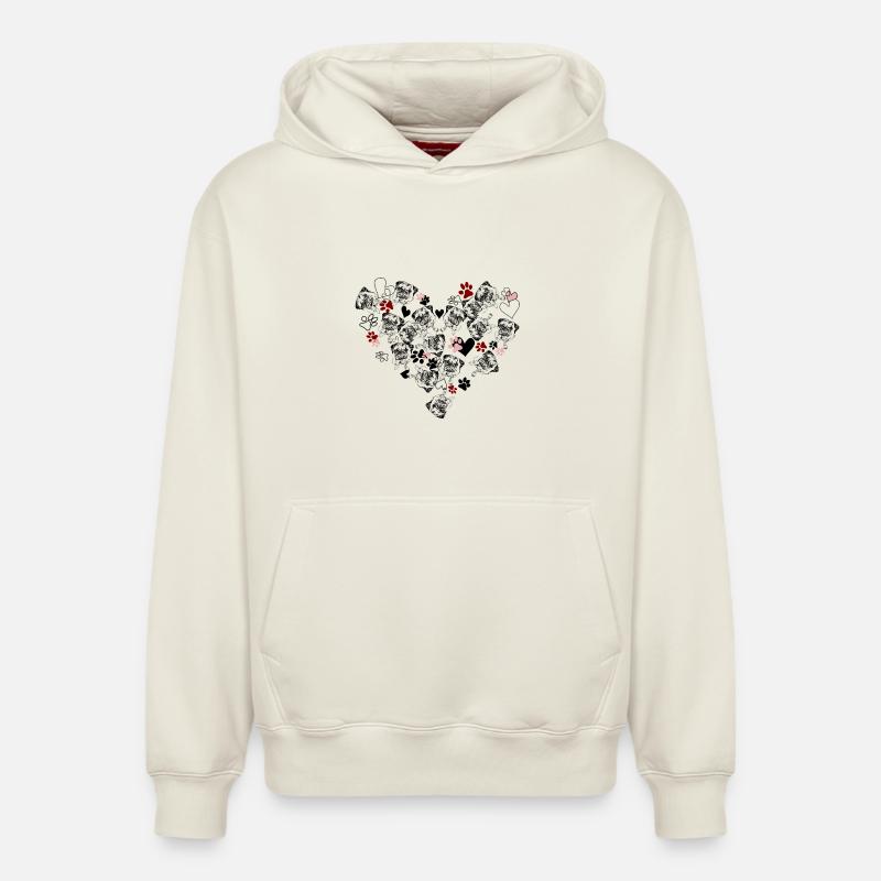 Love my pug - Sweat à capuche unisexe décontracté en coton biologique – de SPREAD - blanc cassé