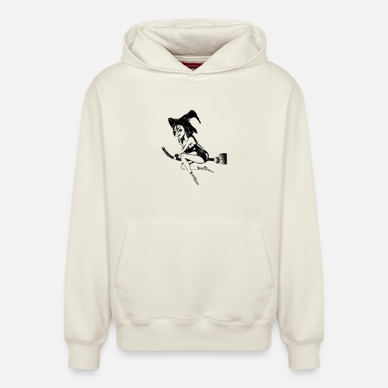 witch1 - Sweat à capuche unisexe décontracté en coton biologique – de SPREAD - blanc cassé
