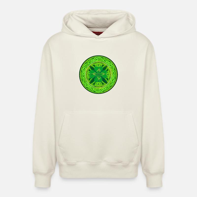 Celtic Four-Leaf Clover - Relaxed Unisex Organic Hoodie – by SPREAD - off white