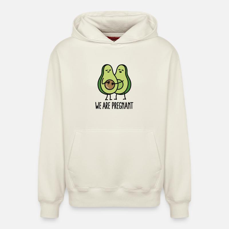 We are pregnant - Avocado - Sweat à capuche unisexe décontracté en coton biologique – de SPREAD - blanc cassé