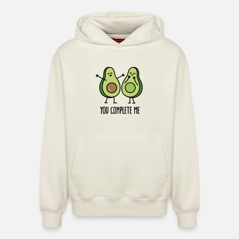 You complete me - Avocado - Sweat à capuche unisexe décontracté en coton biologique – de SPREAD - blanc cassé