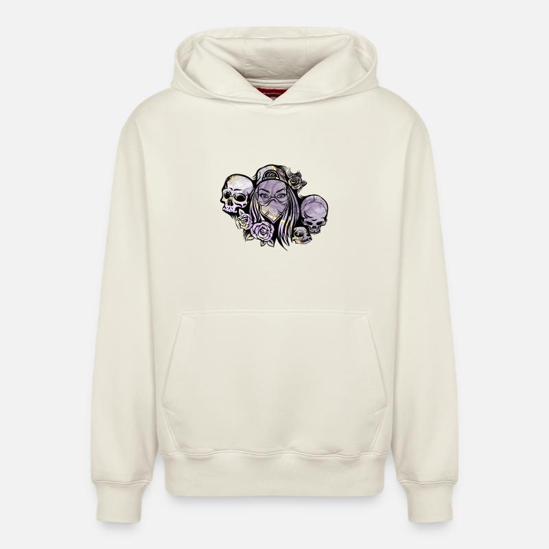 Mme Bandana Totenköpfe Roses - Sweat à capuche unisexe décontracté en coton biologique – de SPREAD - blanc cassé