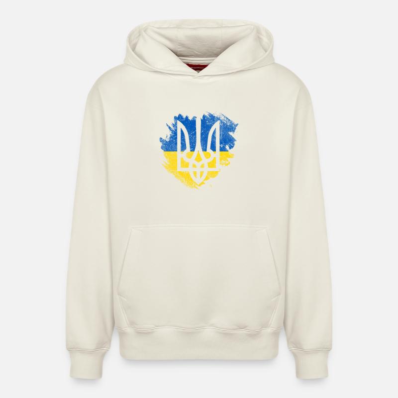 Drapeau trident ukrainien Brush - Sweat à capuche unisexe décontracté en coton biologique – de SPREAD - blanc cassé