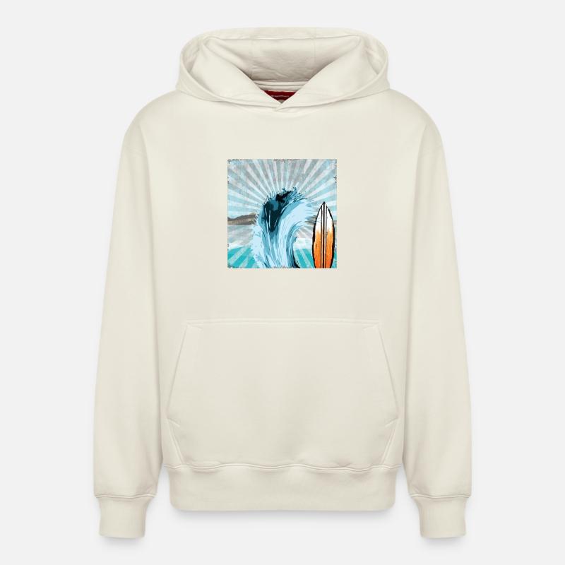 Surfeur Vague Illustration - Sweat à capuche unisexe décontracté en coton biologique – de SPREAD - blanc cassé