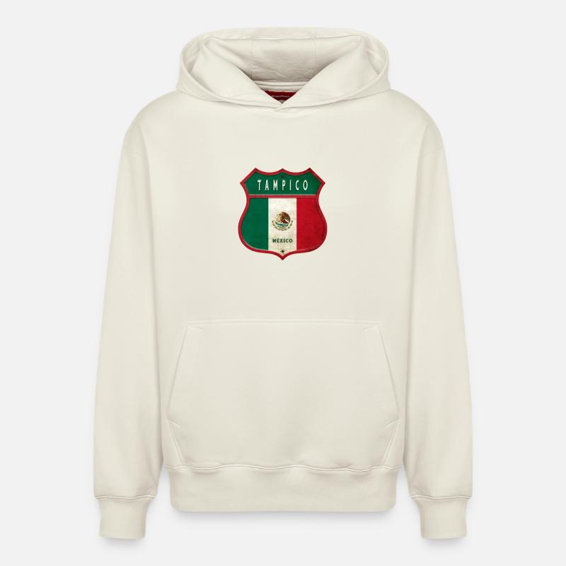 Motif écusson Tampico Mexico - Sweat à capuche unisexe décontracté en coton biologique – de SPREAD - blanc cassé