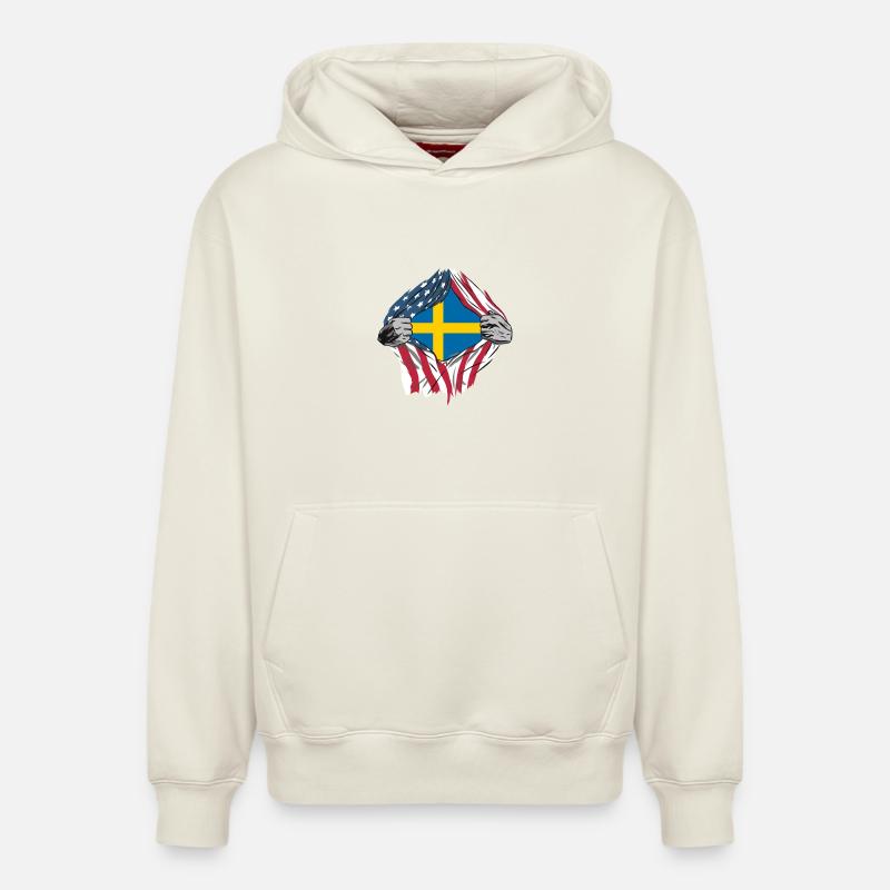 Drapeaux d'amitié USA Suède - Sweat à capuche unisexe décontracté en coton biologique – de SPREAD - blanc cassé