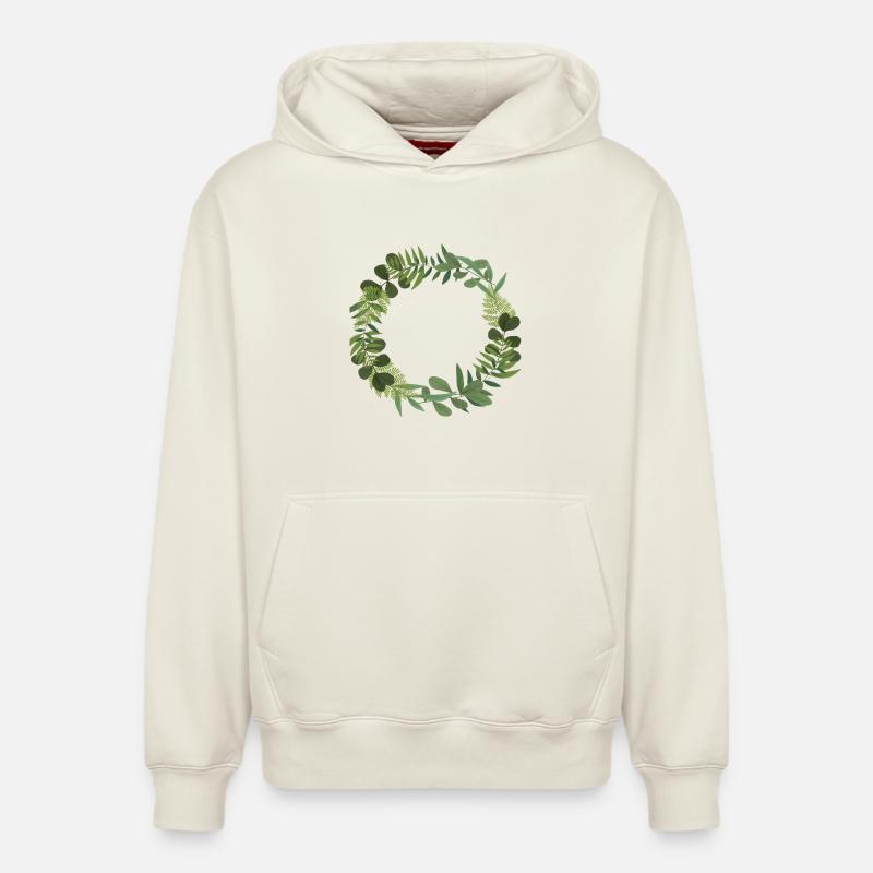 Couronne verte de feuilles - Sweat à capuche unisexe décontracté en coton biologique – de SPREAD - blanc cassé