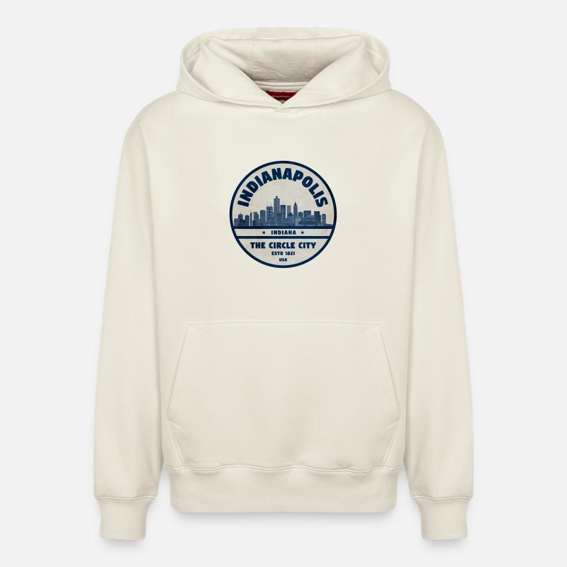 Ville du comté d’Indianapolis Skyline - Sweat à capuche unisexe décontracté en coton biologique – de SPREAD - blanc cassé
